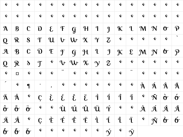 JackieSwash Regular  glyph index