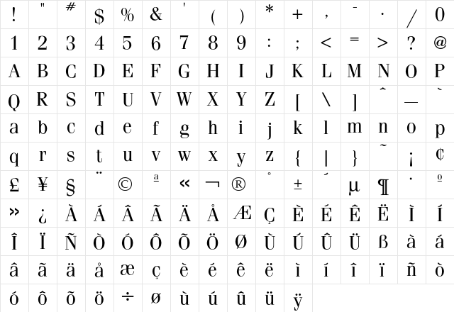Fenice Book  glyph index
