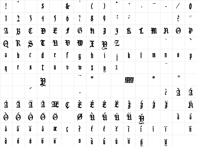 Fains Bold  glyph index