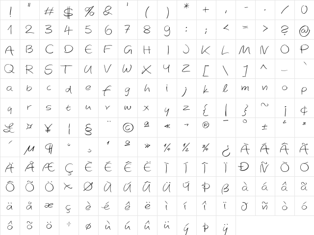 AutographScriptEF Light  glyph index