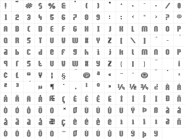 ArchExtended Normal  glyph index