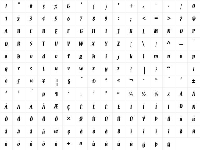 Mezz Web Pro Bold  glyph index