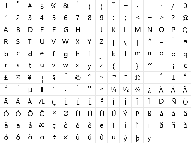 Segoe UI Historic Regular  glyph index