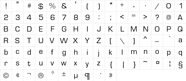 EuropeC Regular  glyph index