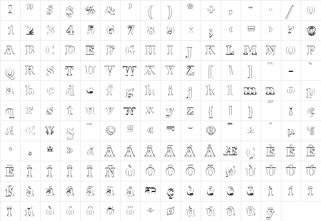 MichaelBeckerOutline-ExtraBold Regular  glyph index