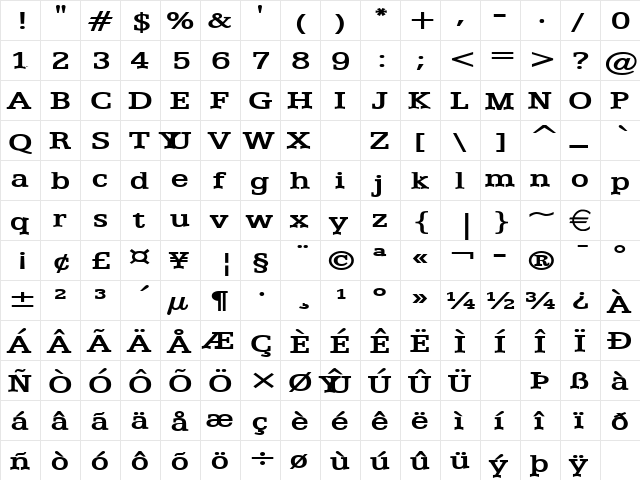 EggoExtended Bold  glyph index