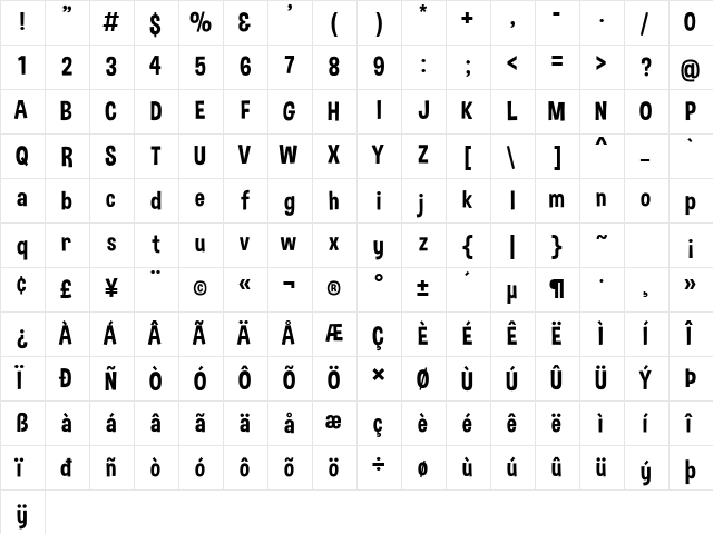 Dimbo Regular  glyph index