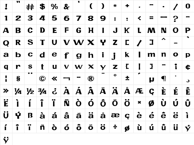 JMH PR EXP Regular  glyph index