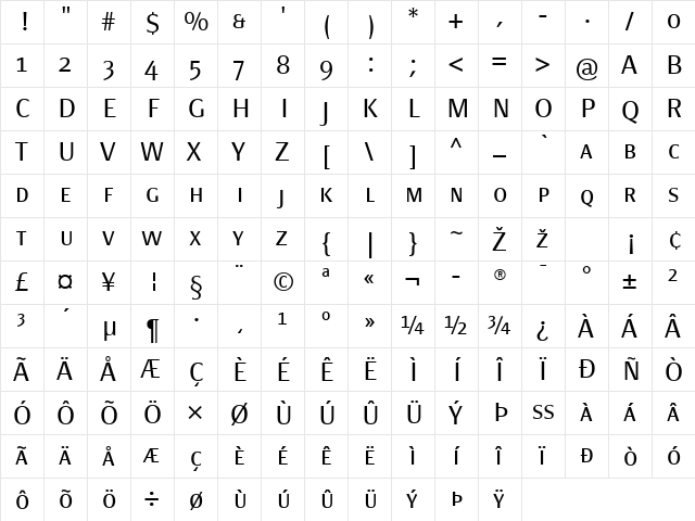 PageSans-LightSC Regular  glyph index