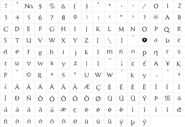 LHF New Trajan Roman  glyph index