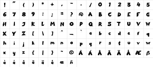 Stockly Bold  glyph index
