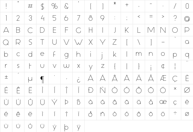 Aspergit Regular  glyph index