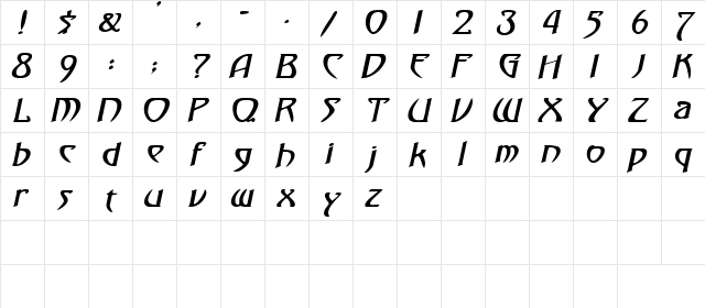 Templar HeavyItalic  glyph index
