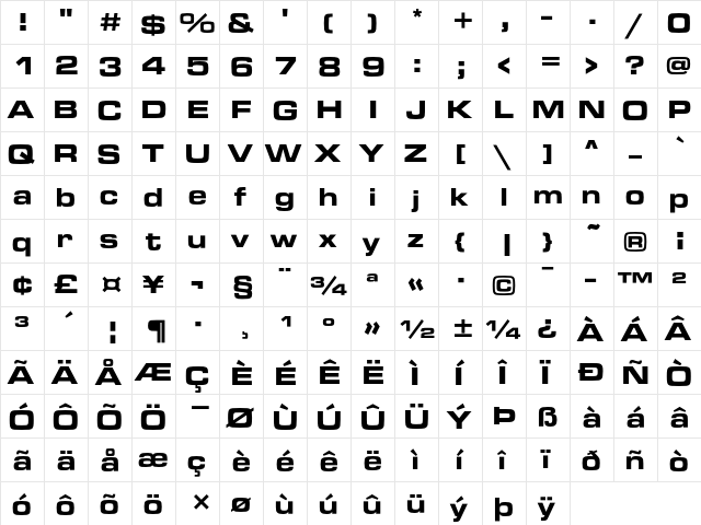 Microgramma D Bold Extended  glyph index