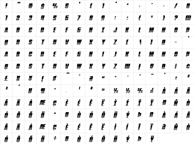 Punch Twotone Italic Regular  glyph index