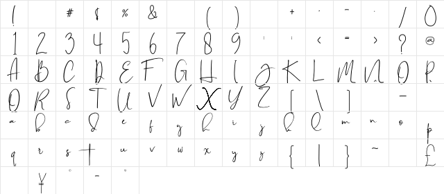 Brilliant Signature 1 Regular Regular  glyph index