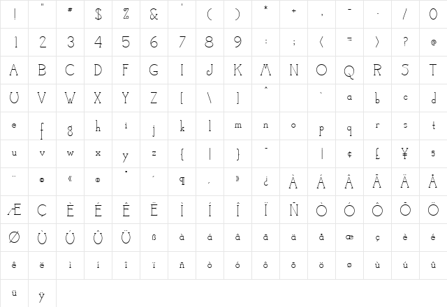 Camelot MF Regular  glyph index