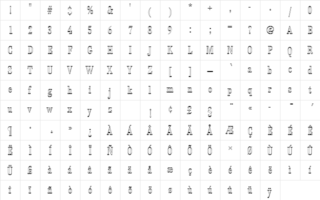 BodoniAntTRegConOu1 Regular  glyph index