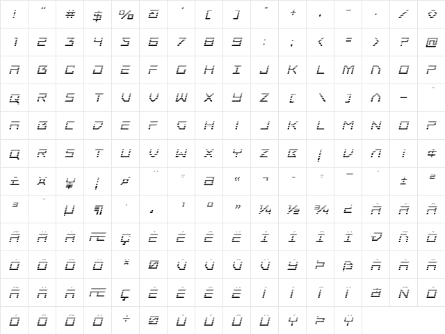 Tempest Apache Gradient Italic Italic  glyph index