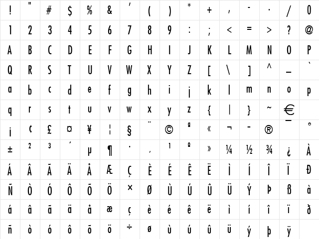 FujiCondensed Normal  glyph index