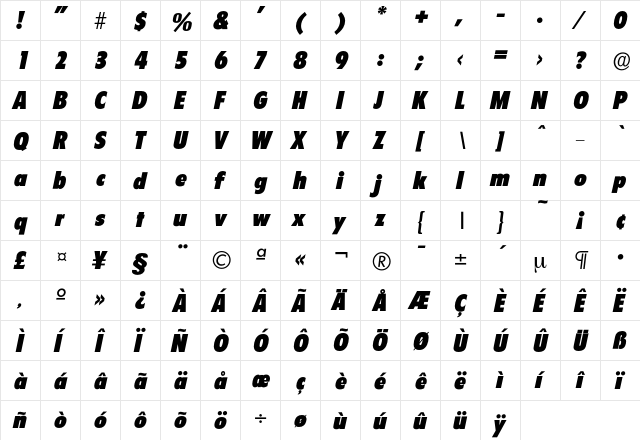 Florida-BlackIta Regular  glyph index