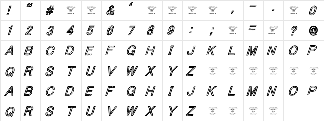 Tha Cool Kidz Italic  glyph index