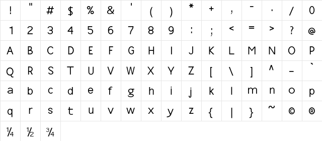 MidnightDemo Regular  glyph index
