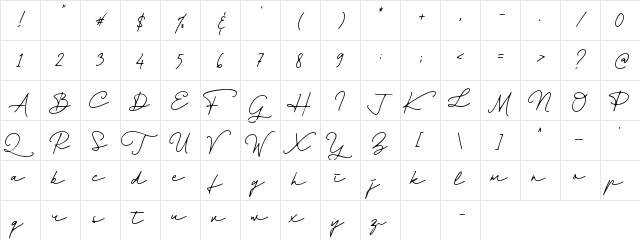 Dienilla Regular  glyph index