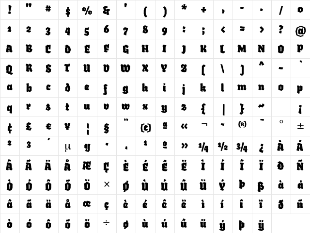 Fakir Black Italic  glyph index