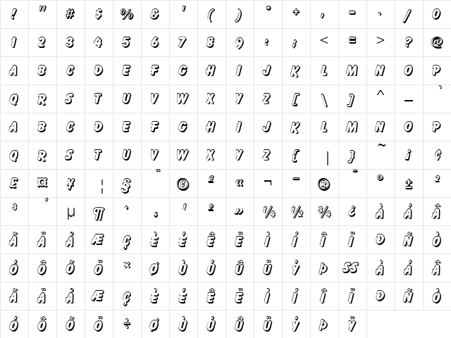 Balloon Drop Shadow D Regular  glyph index