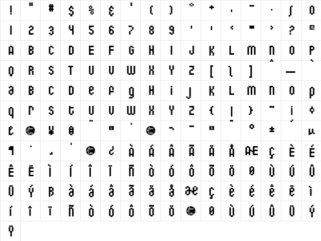 BiTthing Regular  glyph index