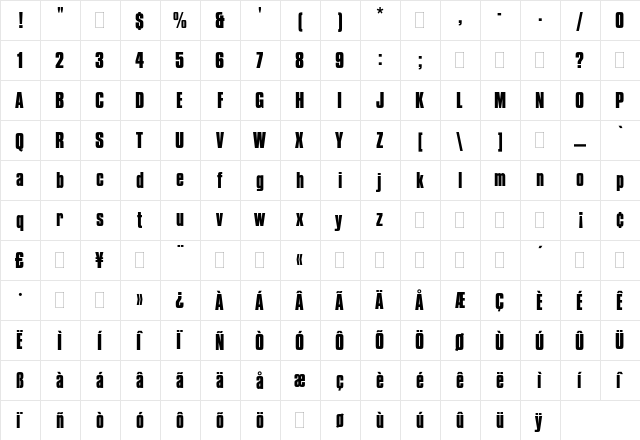 Compacta Bold Plain  glyph index