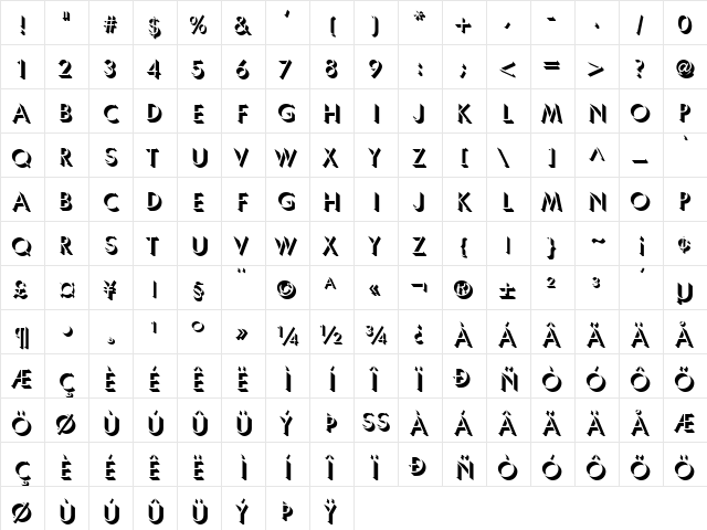 Umbrella Regular  glyph index