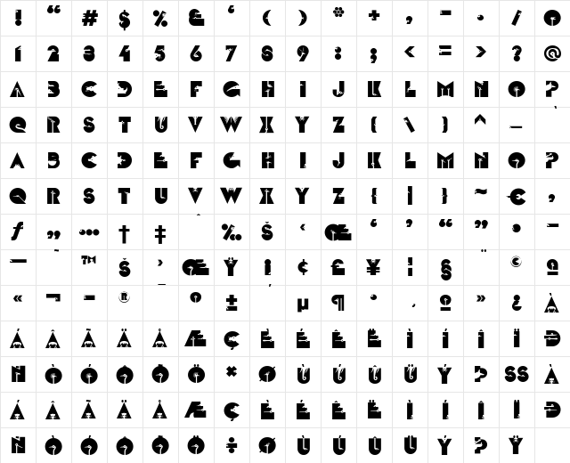 LTZootype Alternate Regular  glyph index