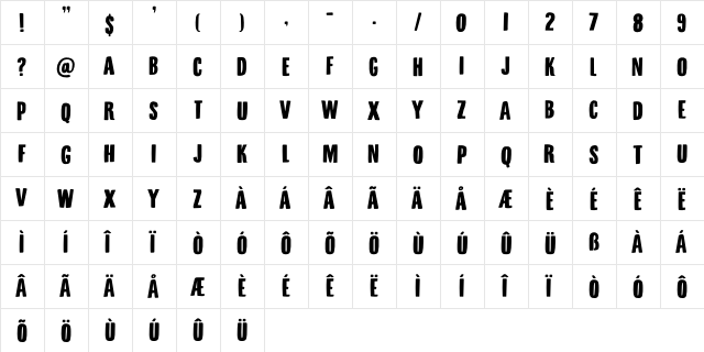 Minehead DEMO Regular  glyph index