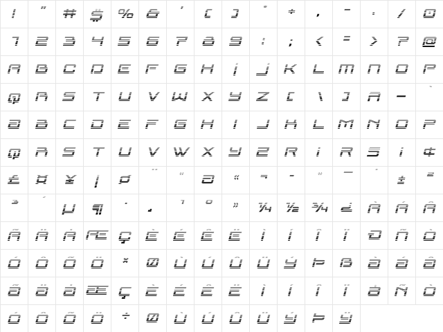 Blade Singer Gradient Italic Regular  glyph index