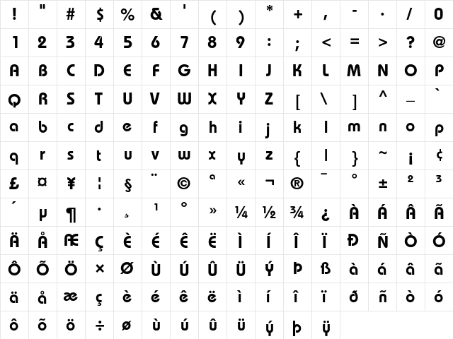 Bauhaus Regular  glyph index