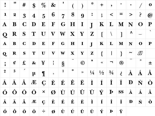Baskerville Small Caps SSi Bold Small Caps  glyph index