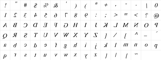 RSTimesMirror italic Italic  glyph index