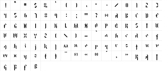 BerlinerGothic Regular  glyph index