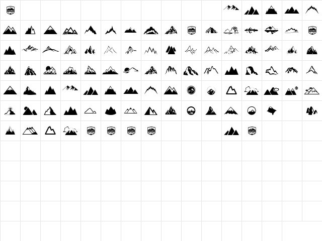 Mountain Regular  glyph index