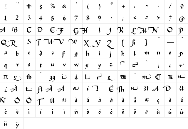 FlourishBoldSpecial Regular  glyph index