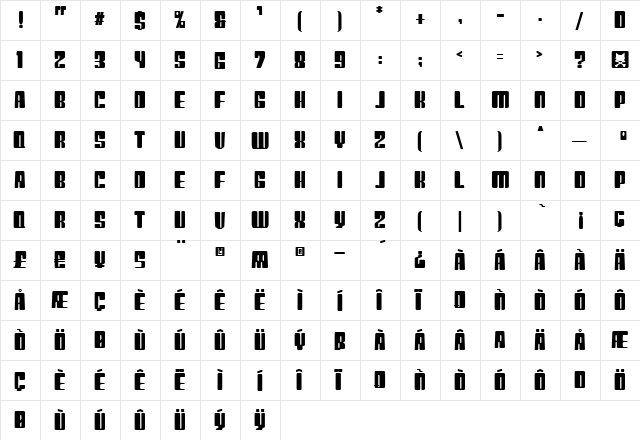 Plastic No.29 Regular  glyph index