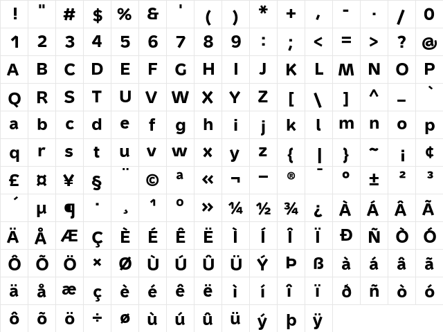 Metron Text Pro Bold  glyph index