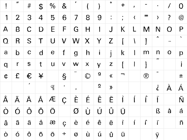 UltimateAntique Regular  glyph index