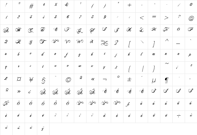 Polonaise Regular  glyph index