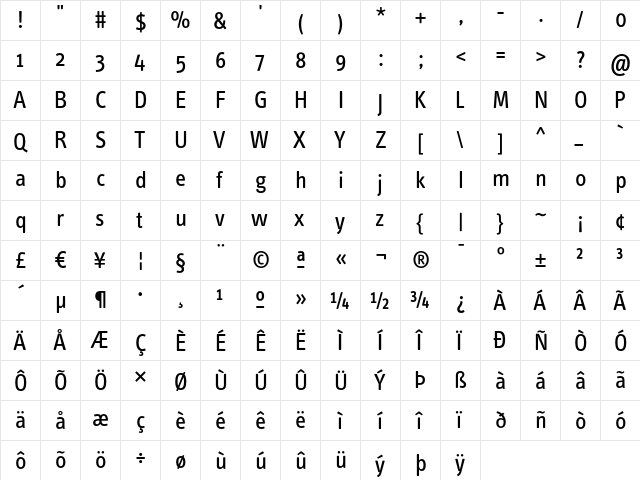 InfoTextBook Roman  glyph index