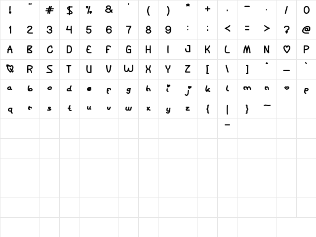 Queen of Love Negreta  glyph index