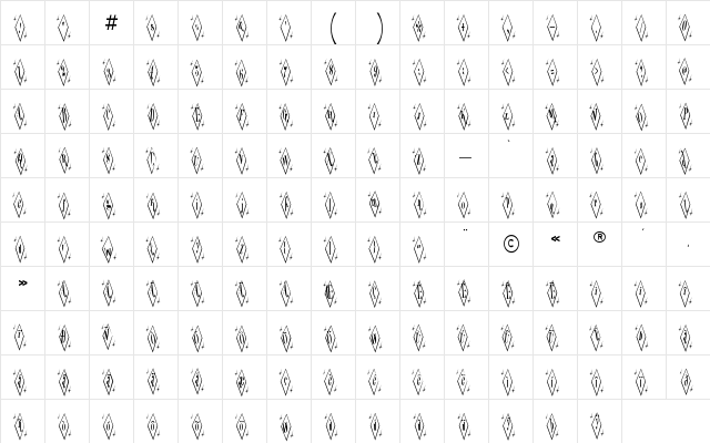 Terylene Top Regular  glyph index