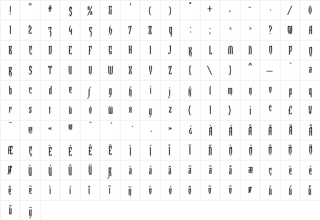 Kruella Regular  glyph index
